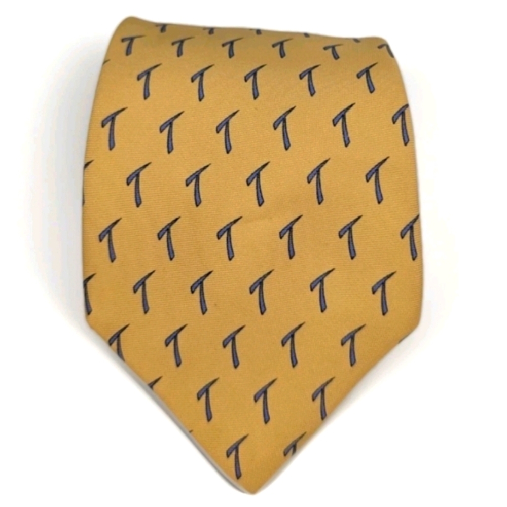 Lester Yellow Silk Tie Made in Italy | Blue "T" Pattern | Classic 4" Width